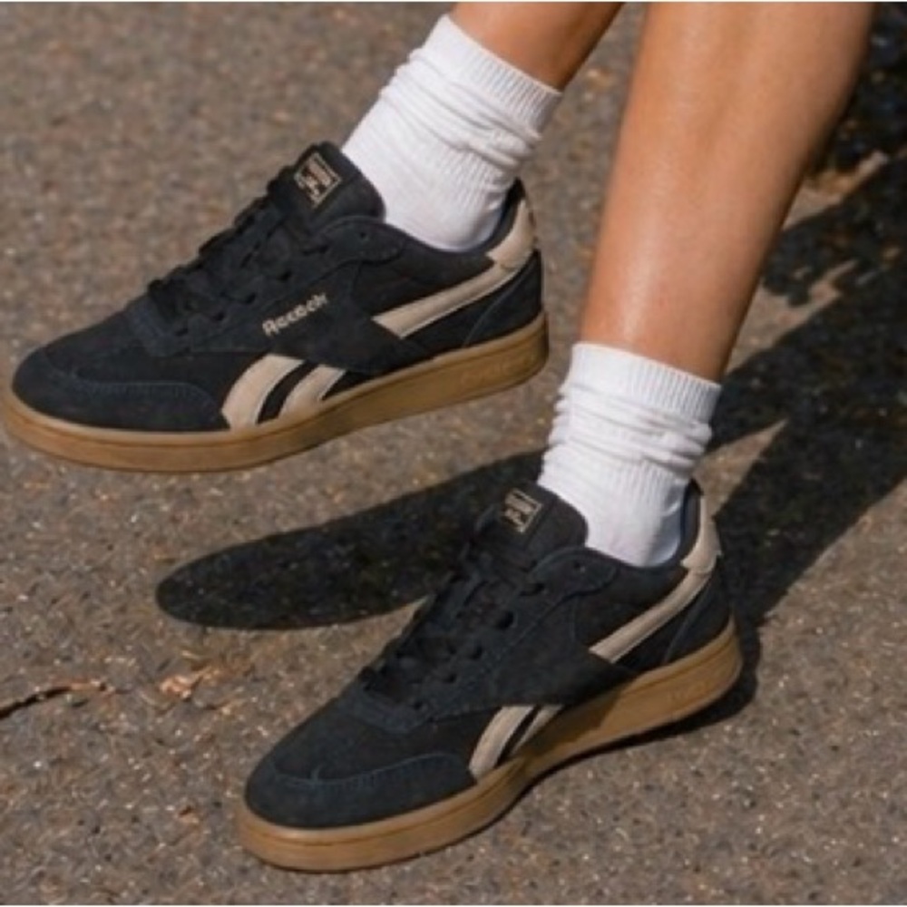 Reebok Navy Suede Sneakers with Blush Accents